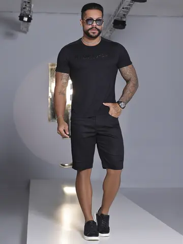 BERMUDA MASCULINA COM ELÁSTICO LATERAL PERSONALIZADO PIT BULL JEANS