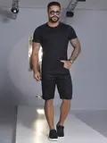 BERMUDA MASCULINA COM ELÁSTICO LATERAL PERSONALIZADO PIT BULL JEANS