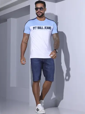 CAMISETA GOLA O PIT BULL JEANS LOGOMANIA COM RELEVO E MODELAGEM SLIM