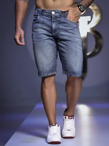 BERMUDA MASCULINA COM ELÁSTICO LATERAL E LAVAGEM ESPECIAL PIT BULL JEANS