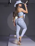 CALÇA SKINNY FEMININA PIT BULL JEANS CÓS LARGO E TOQUE DE GLAMOUR