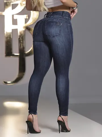 CALÇA SKINNY MODELADORA PIT BULL JEANS VERSÁTIL E ELEGANTE COM LOGOMANIA
