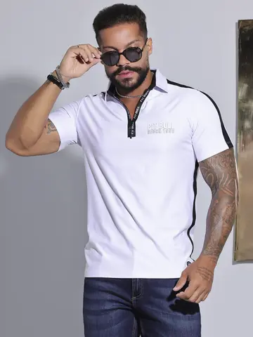 POLO MASCULINA PIT BULL JEANS COM MODELAGEM SLIM E ZÍPER PERSONALIZADO
