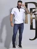 POLO MASCULINA PIT BULL JEANS COM MODELAGEM SLIM E ZÍPER PERSONALIZADO