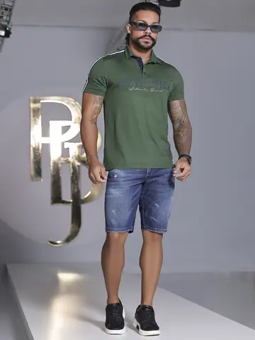 BERMUDA MASCULINA ESTILO DESTROYED COM ELÁSTICO NO CÓS PIT BULL JEANS