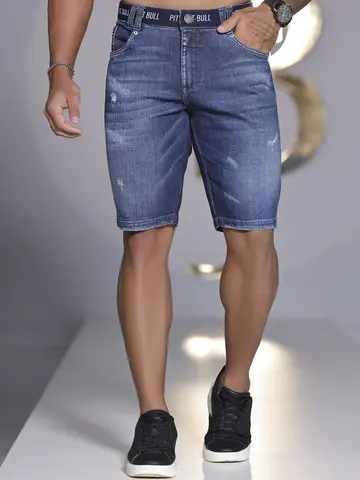 BERMUDA MASCULINA ESTILO DESTROYED COM ELÁSTICO NO CÓS PIT BULL JEANS