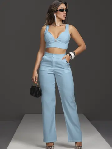 CONJUNTO CROPPED E CALÇA ALFAIATARIA CINTURA ALTA GLAMOUROSO EMPÓRIO PIT BULL