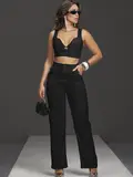 CONJUNTO CROPPED E CALÇA ALFAIATARIA CINTURA ALTA GLAMOUROSO EMPÓRIO PIT BULL