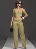 CONJUNTO CROPPED E CALÇA ALFAIATARIA CINTURA ALTA GLAMOUROSO EMPÓRIO PIT BULL