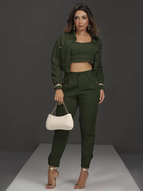 CONJUNTO COM CALÇA, JAQUETA E TOP EMPÓRIO PIT BULL CASUAL E REFINADO