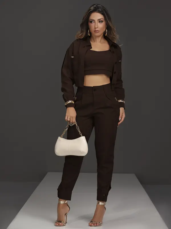 CONJUNTO COM CALÇA, JAQUETA E TOP EMPÓRIO PIT BULL CASUAL E REFINADO