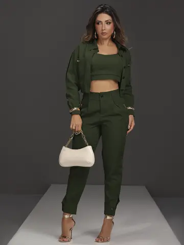 CONJUNTO COM CALÇA, JAQUETA E TOP EMPÓRIO PIT BULL CASUAL E REFINADO