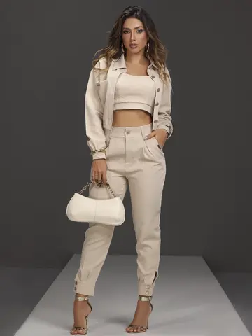CONJUNTO COM CALÇA, JAQUETA E TOP EMPÓRIO PIT BULL CASUAL E REFINADO