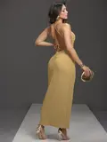 VESTIDO LONGO EMPÓRIO PIT BULL COM DECOTE SOFISTICADO E ELEGANTE