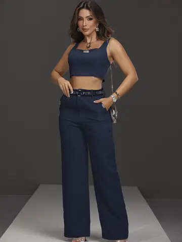 CONJUNTO CALÇA COM CINTO E CROPPED EMPÓRIO PIT BULL CHARMOSO E REFINADO