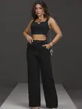CONJUNTO CALÇA COM CINTO E CROPPED EMPÓRIO PIT BULL CHARMOSO E REFINADO