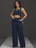 CONJUNTO CALÇA COM CINTO E CROPPED EMPÓRIO PIT BULL CHARMOSO E REFINADO