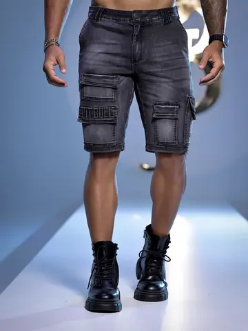 BERMUDA CARGO PIT BULL JEANS COM LAVADO ESCURO