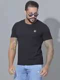 CAMISETA GOLA O PRETA COM ELASTANO E ETIQUETA EMBORRACHADA PIT BULL JEANS