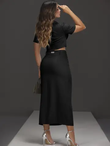 Conjunto Saia Midi com Cinto e Camisa Manga Curta Empório Pit Bull