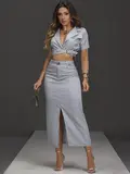 CONJUNTO SAIA MIDI COM CINTO E CAMISA MANGA CURTA EMPÓRIO PIT BULL