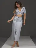CONJUNTO SAIA MIDI COM CINTO E CAMISA MANGA CURTA EMPÓRIO PIT BULL