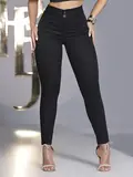 CALÇA SKINNY PRETA COM ZÍPER TRASEIRO E PLAQUINHA NO CÓS PIT BULL JEANS