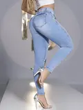 CALÇA SKINNY MODELADORA PIT BULL JEANS COM CINTO E APLICAÇÕES EM BRILHO
