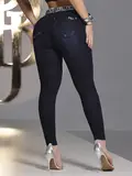 CALÇA HOT PANTS MODELADORA PIT BULL JEANS ELEGANTE COM CINTO BRILHOSO