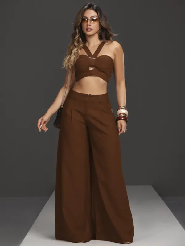 CONJUNTO CALÇA PANTALONA E TOP EMPÓRIO PIT BULL ESTILOSO E CONFORTÁVEL