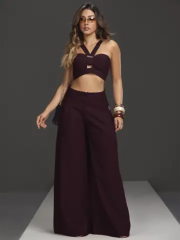 CONJUNTO CALÇA PANTALONA E TOP EMPÓRIO PIT BULL ESTILOSO E CONFORTÁVEL