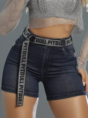 SHORT HOT PANTS AZUL ESCURO COM CINTO BRILHOSO PIT BULL JEANS