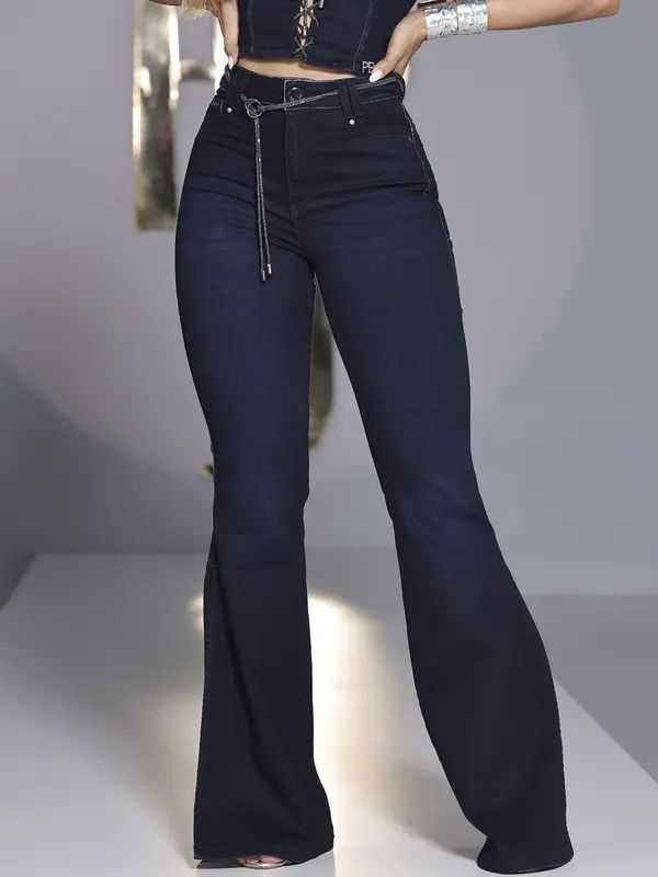 CALÇA FLARE MODELADORA ELEGANTE PIT BULL JEANS COM CINTO E FENDA LATERAL