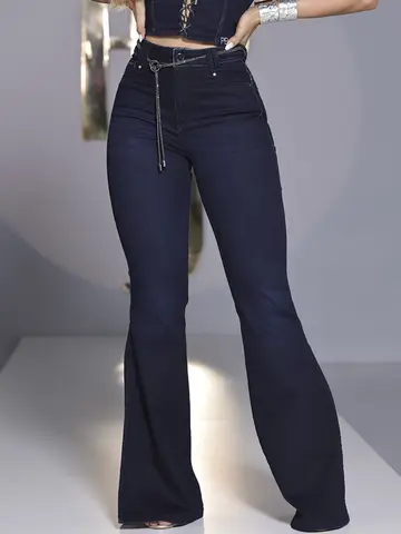 CALÇA FLARE MODELADORA ELEGANTE PIT BULL JEANS COM CINTO E FENDA LATERAL