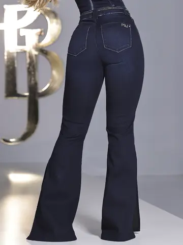 CALÇA FLARE MODELADORA ELEGANTE PIT BULL JEANS COM CINTO E FENDA LATERAL