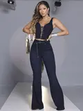CALÇA FLARE MODELADORA ELEGANTE PIT BULL JEANS COM CINTO E FENDA LATERAL