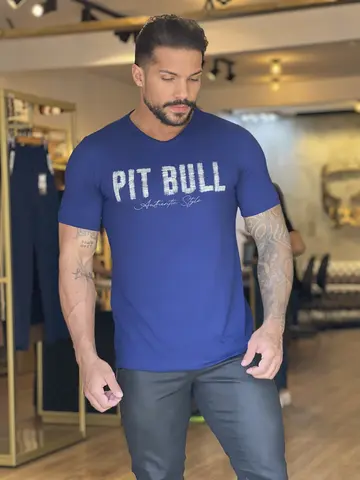 CAMISETA GOLA V PIT BLL JEANS MODELAGEM SLIM COM ESTAMPA PERSONALIZADA