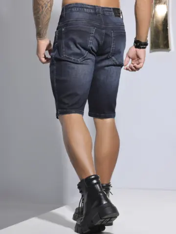 BERMUDA MASCULINA PIT BULL JEANS VERSÁTIL COM LAVADO ESCURO