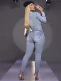 MACACÃO MANGA LONGA COM CINTO PIT BULL JEANS ELEGANTE E MODELADOR