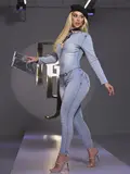 MACACÃO MANGA LONGA COM CINTO PIT BULL JEANS ELEGANTE E MODELADOR