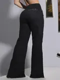 CALÇA WIDE LEG PRETA CONCEITO PIT BULL JEANS REFINADA COM ENFEITES E PEDRARIAS