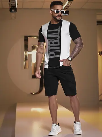 CAMISETA GOLA O SLIM PIT BULL JEANS ESTILOSA COM RELEVO FOIL