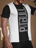 CAMISETA GOLA O SLIM PIT BULL JEANS ESTILOSA COM RELEVO FOIL