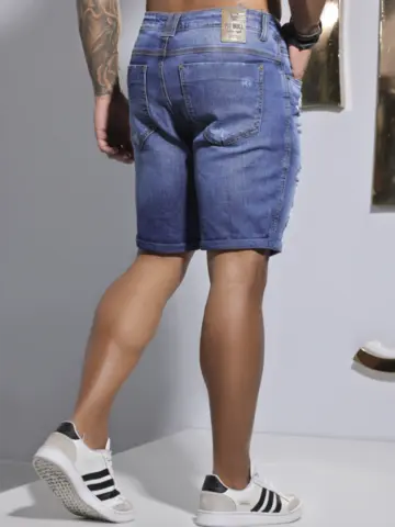 BERMUDA MASCULINA PIT BULL JEANS ELEGANTE COM DETALHES DESTROYED