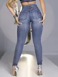 CALÇA SKINNY CÓS LARGO PIT BULL JEANS COM ELÁSTICO LATERAL BRILHOSO