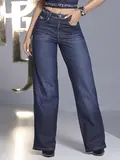 Calça Wide Leg com Elástico Personalizado com Brilho Pit Bull Jeans