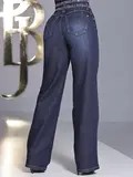 Calça Wide Leg com Elástico Personalizado com Brilho Pit Bull Jeans