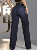 CALÇA WIDE LEG CONCEITO PIT BULL JEANS SOFISTICADA COM DETALHE EM ILHOSES