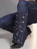 CALÇA WIDE LEG CONCEITO PIT BULL JEANS SOFISTICADA COM DETALHE EM ILHOSES