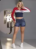 CROPPED MANGA LONGA COM RELEVO PIT BULL JEANS CONFORTÁVEL E SOFISTICADO